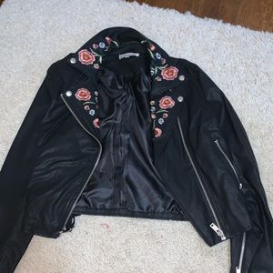 super cute black leather jacket with roses